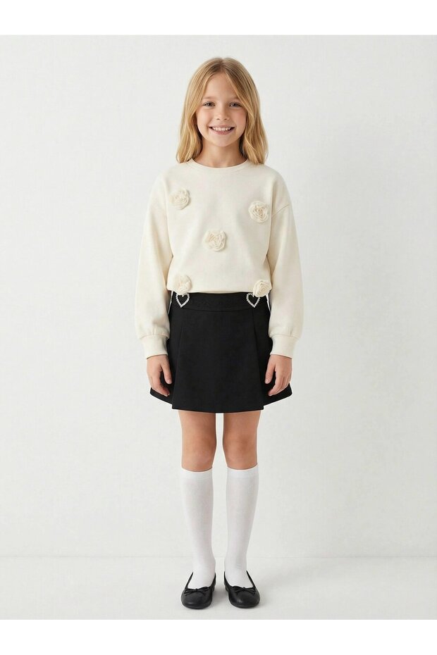 Shorts Skirt and Cream Rose Sweat Suit