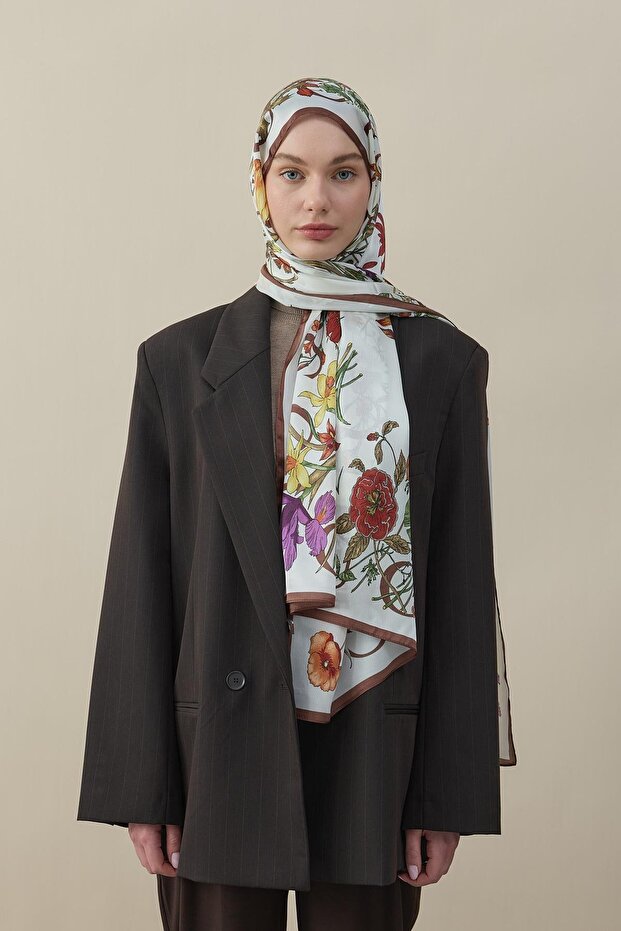 Flora Luxe Voile Silk Shawl Brown