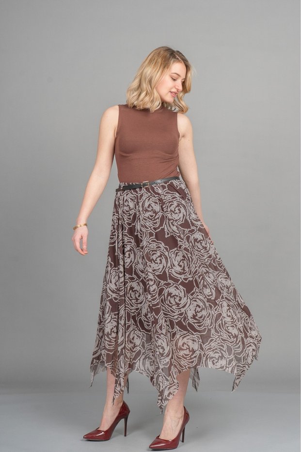 Women's Winter Brown Asymmetrical Tulle Elegance Skirt 6849