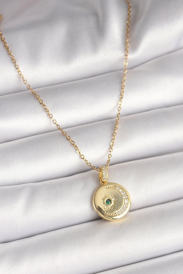 316L Steel Gold Rk Chain Zircon Stone Embroidered Crescent Star Embroidered Medallion Model Women's Necklace