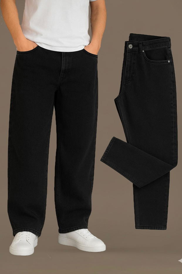 Men's Black Blue Baggy Fit Non-Lycra Comfortable Cut Jeans