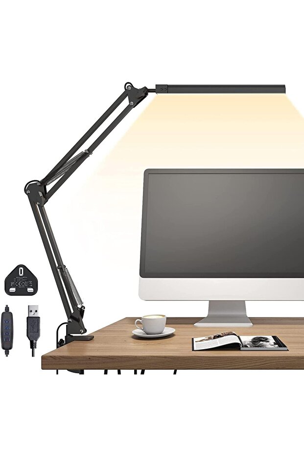 LED Desk Lamp, Table Lamp with Clamp for Computer/Desktop, Eye-Caring, 3 Modes 10 Brightness with US