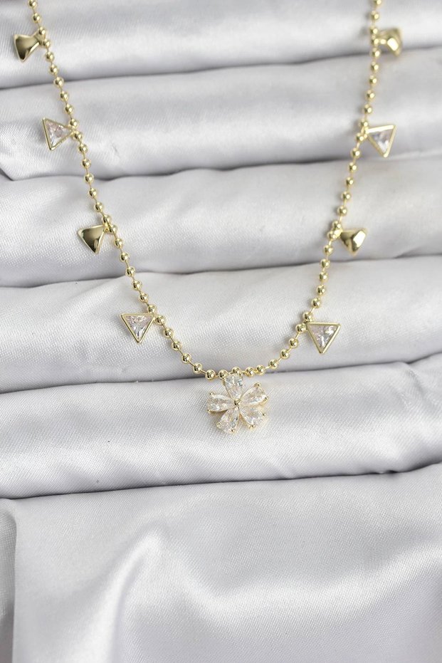 Brass Gold Rk Zircon Stone Flower Model Women's Necklace