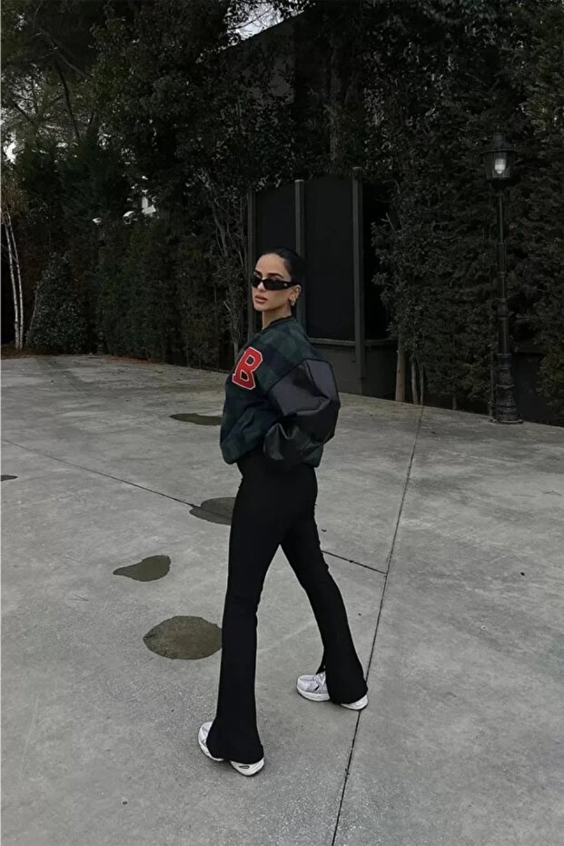    Gingham Pattern Embroidered College Jacket - Khaki - 3