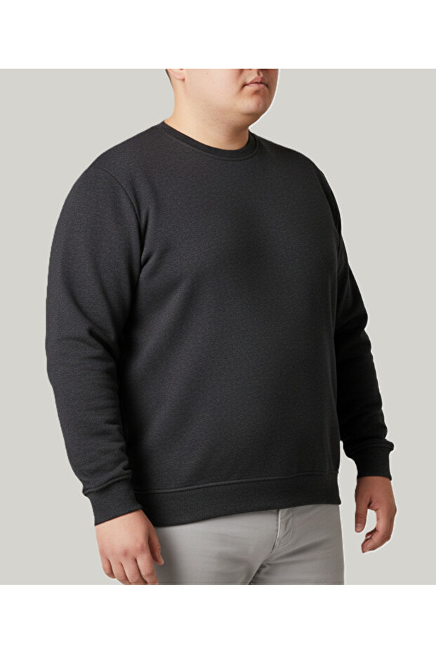 Men's Sweatshirt Crew Neck Thessaloniki Woven Anti-Pilling Oversized Plus Size Black