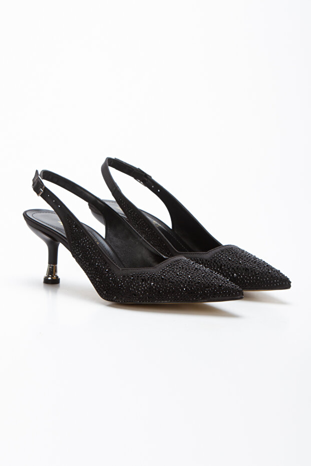 Stone Embroidered Stylish Thin Heeled Evening Dress Shoes