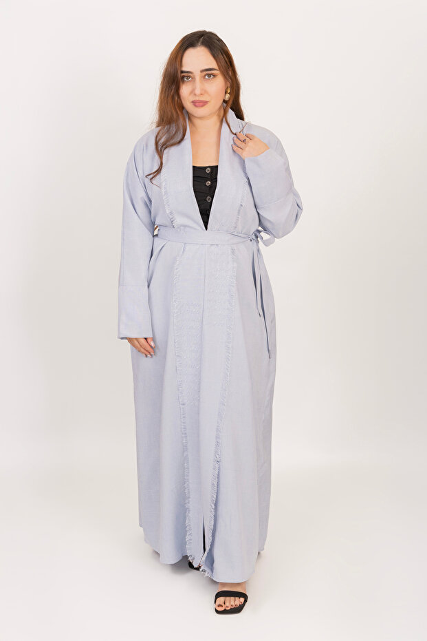 Blue Abaya Women – Textured Wrap Style Design