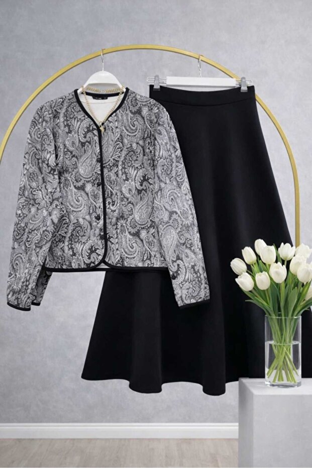 Women's Ethnic Pattern Scuba Skirt Suit -0480