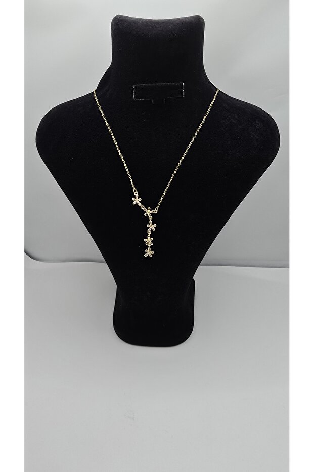 Stainless Steel Clover Themed Zircon Stone Y Model Necklace