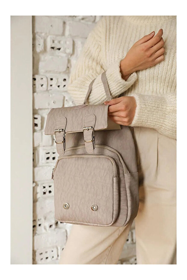 Women's Crinkle Fabric School Handbag And Backpack