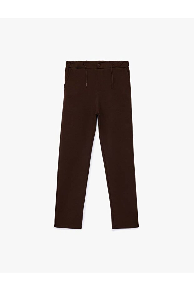 Beli Lace-Up Cotton Fleece-Lined Brown Boys' Sweatpants 6Wkb40002Tk