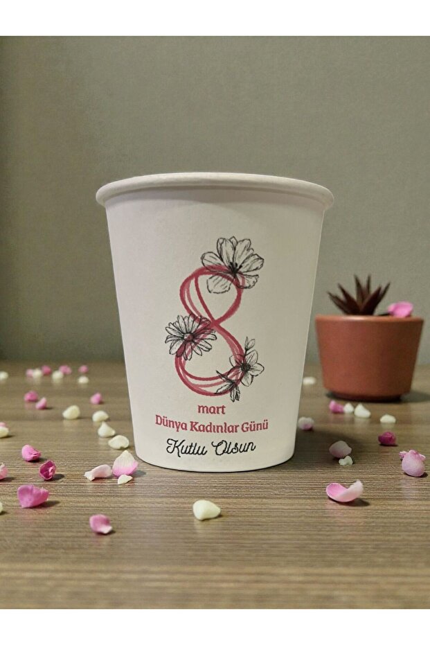 8Th March Women's Day Patterned Disposable 7 oz 100 Pieces Paper Cups from Manufacturer