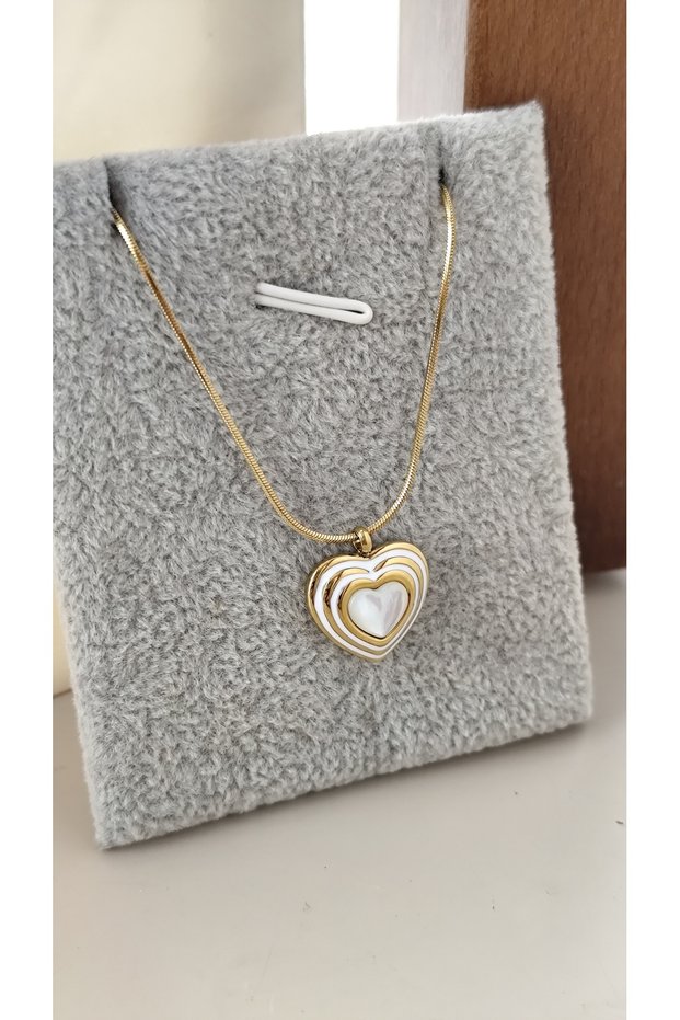 316L Steel Italian Chain Heart Pearlescent Model Steel Necklace Does Not Tarnish -42+5Cm