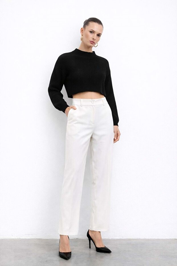 Ecru Color Flared Trousers - 1