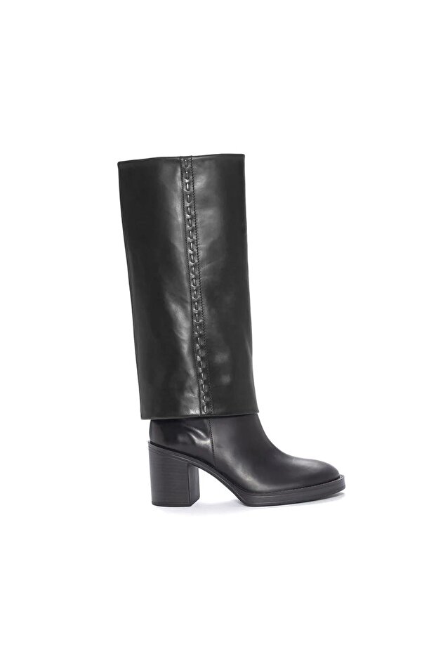Mabel Genuine Leather Zippered Thick Heeled Non-Slip Sole Women's Boots A10 (Black)
