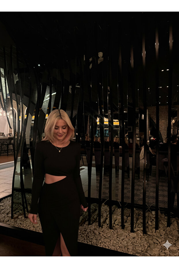 Siyah bel dekolteli elbise - 2