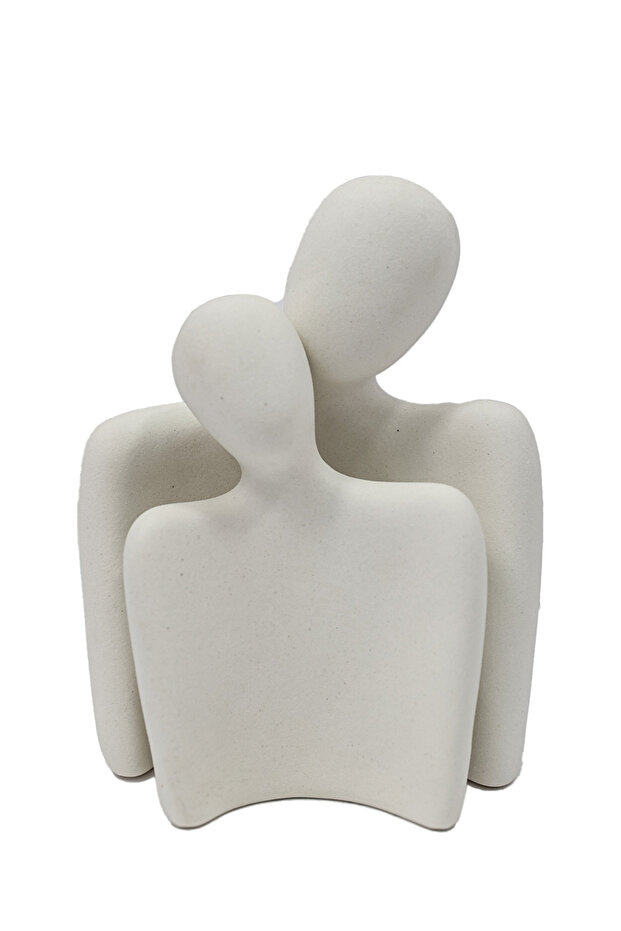2 Pieces White Textured Stone Figurine Art Couple
