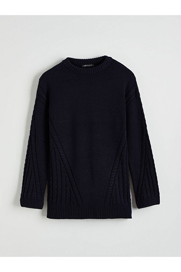 Esvab • Modern & Distinctive Zero Roba Collar Self-Embroidered Women's Knitwear Tunic