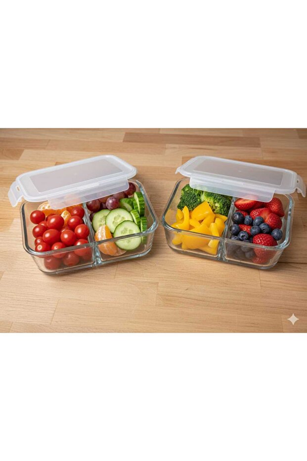 Feyzade Fresco Glass Lockable Rectangular Storage Container Set of 2 1700Cc