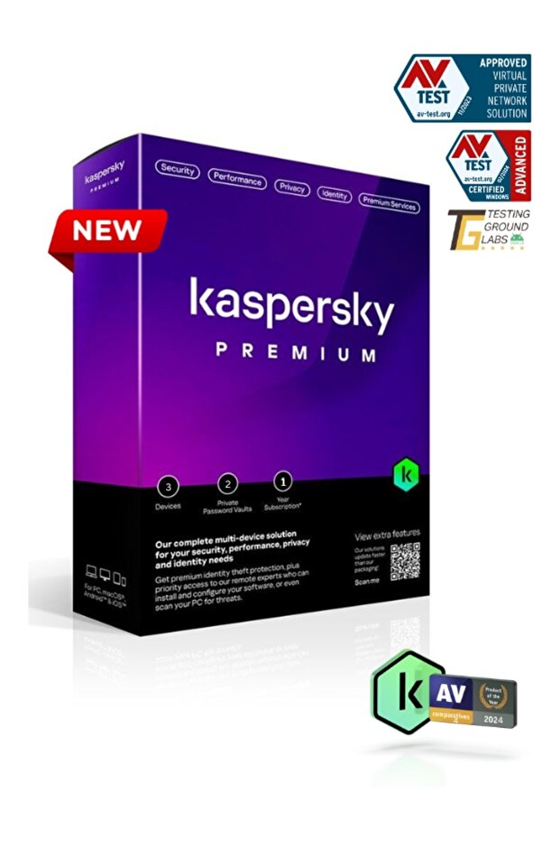 Premium Total Security for 3 Devices - 2 Private Password Vaults - 1 Year Subscription