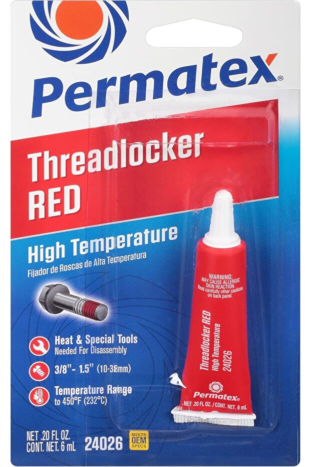 24026 High Temperature Threadlocker Red, 6 ml, Pack of 1