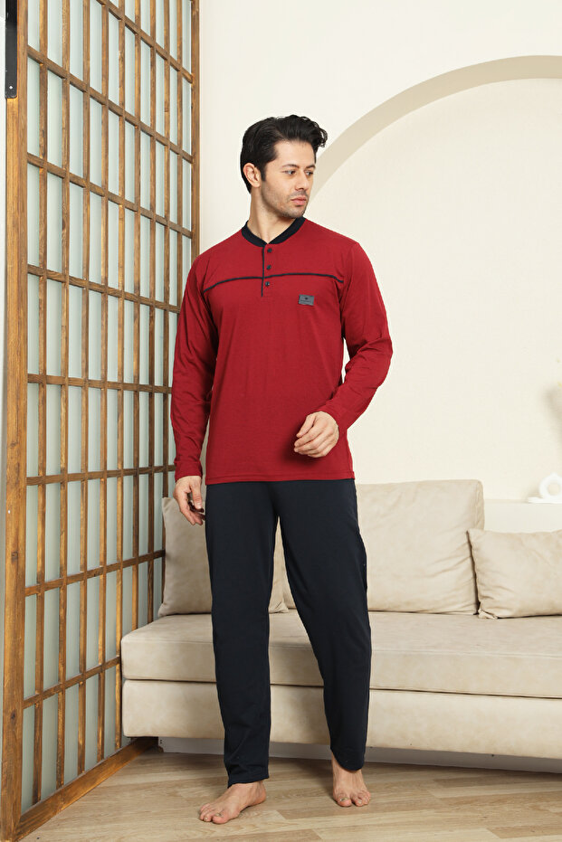 Men's 100% Cotton Pajama Set-Robe and 3 Buttons-12489