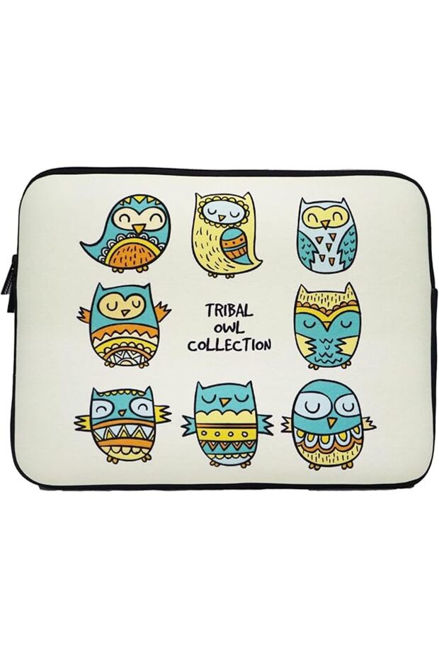 Laptop Sleeve 14.1 Inch- Printed Tribal Owl Design, Thick Protective Neoprene Material Cover - Light