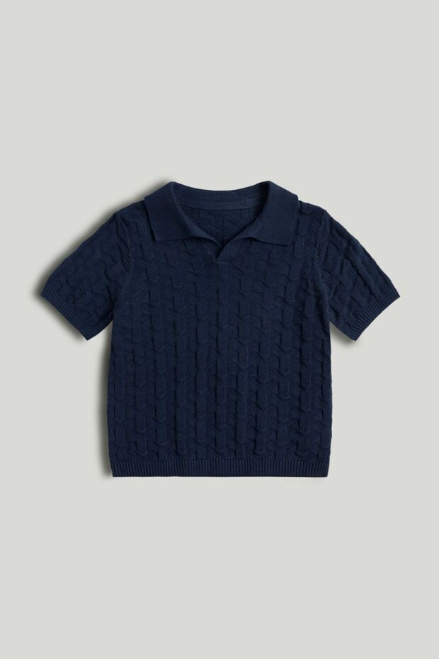 Navy Knitted Polo Shirt