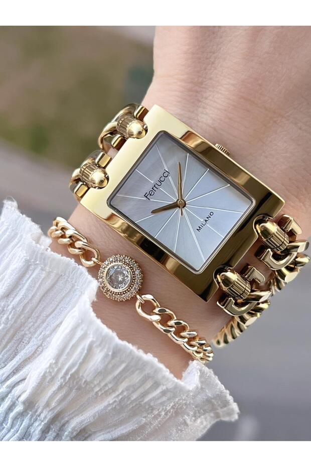 30 Mt Water Resistant Women's Wristwatch+Bracelet with Chain Design Steel Cord Fr.F043649.F1