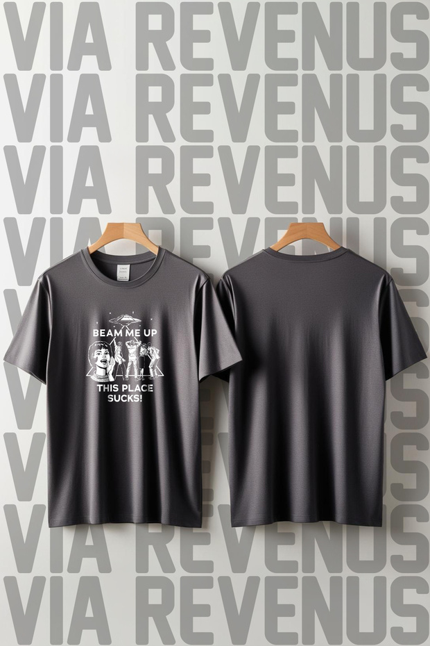 Beam Me up Stranger Things Printed Crew Neck Wide Fit Unisex Tshirt