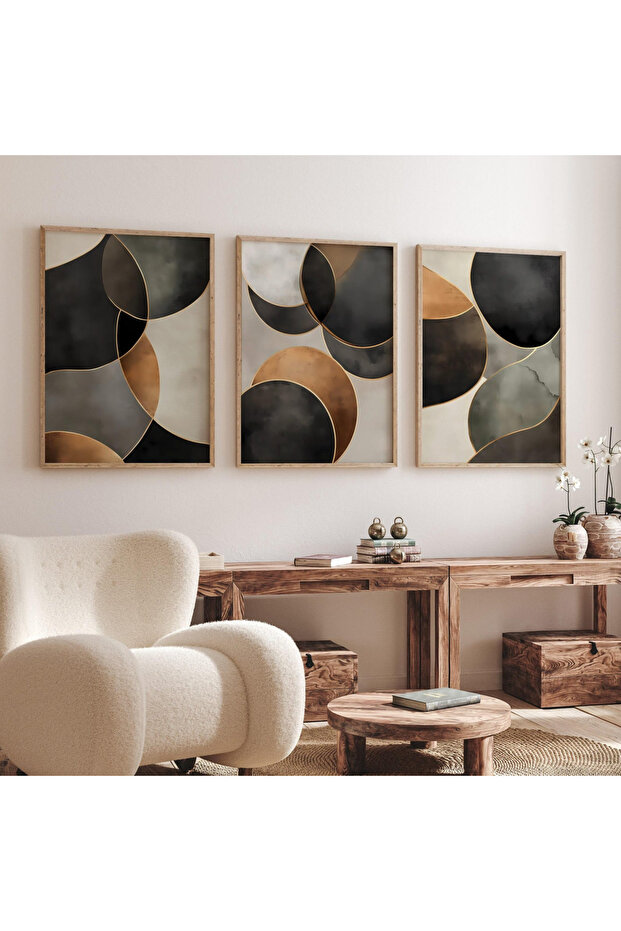 Wooden Framed 3 Piece Abstract Painting Bohemian Qmrc