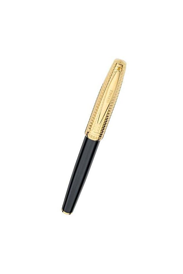 Helius Gold Dotted Stainless Steel Black Resin Roller Pen with Blue Ink for Men