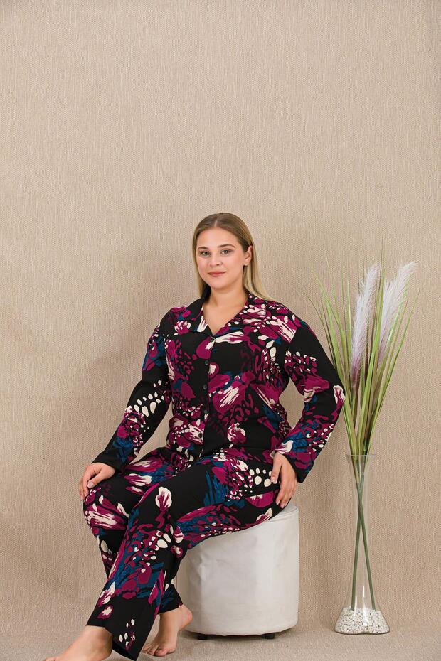 Women's floral print plus size button-down pajama set, belmando woven viscose fabric