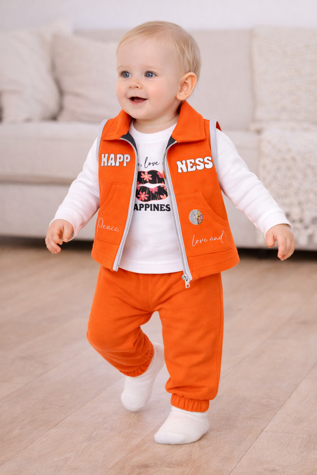 220-01-26 Baby Girl 3-Piece Set Zippered Vest Long Sleeve T-Shirt Pants 0/6 Months