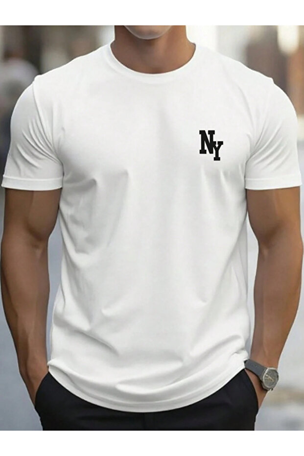 Μπλουζάκι New York Design Basic Crew Neck Regular, 100% Βαμβάκι - 1