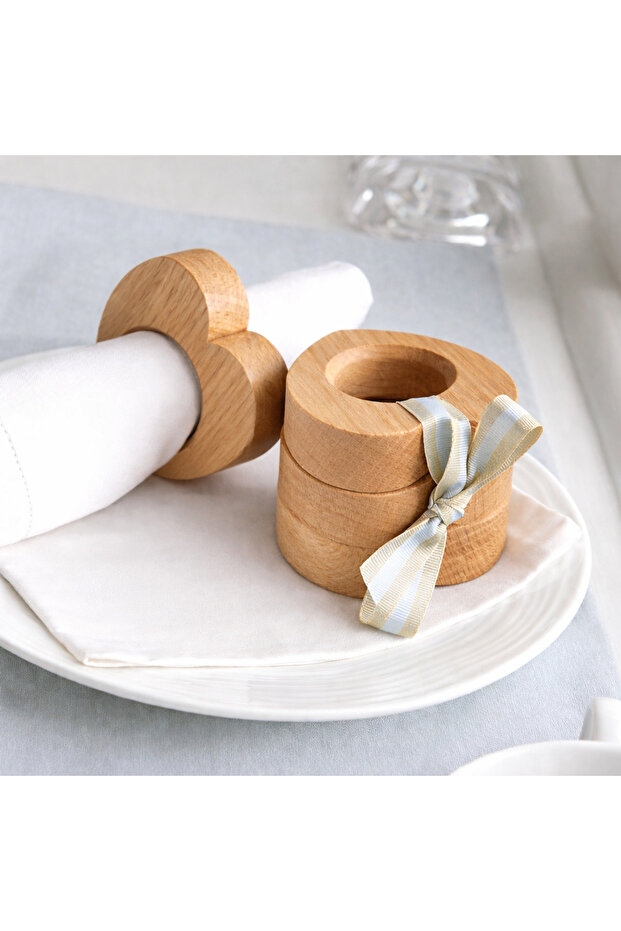 Heart (Set of 3) Beech Wood Napkin Rings – Natural Handmade Stylish Tableware Accessory