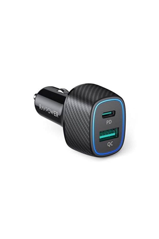 شاحن سيارة PD بقوة 60 واط مزود بمنفذ USB-C ومنفذ USB-A - أسود