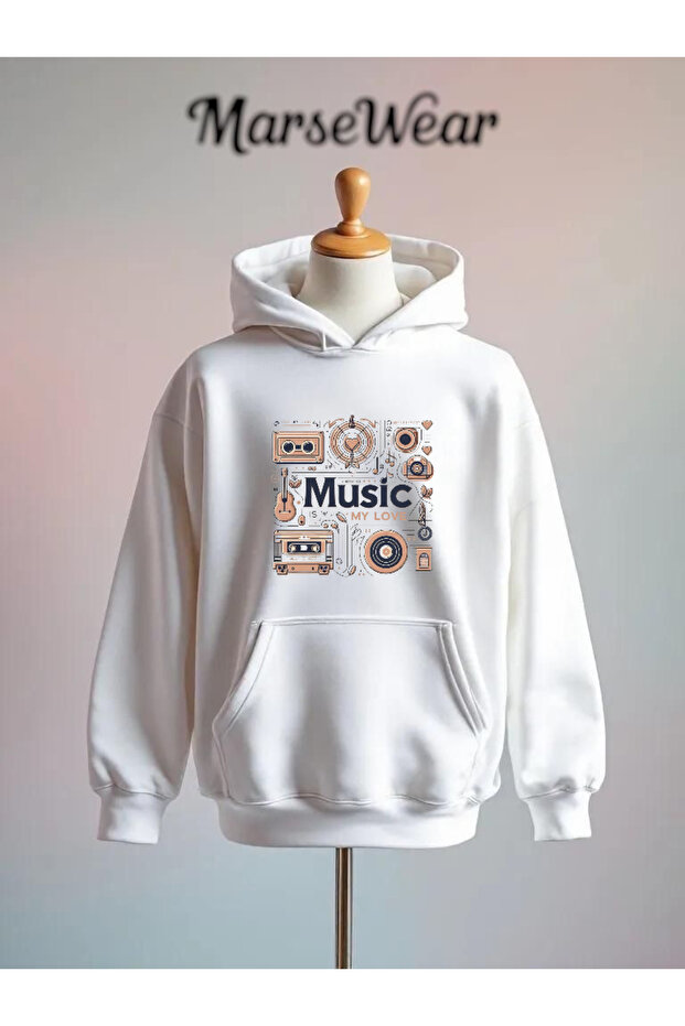 Music Printed Cotton 3 Thread O Oversized K Hooded Sweatshirt
