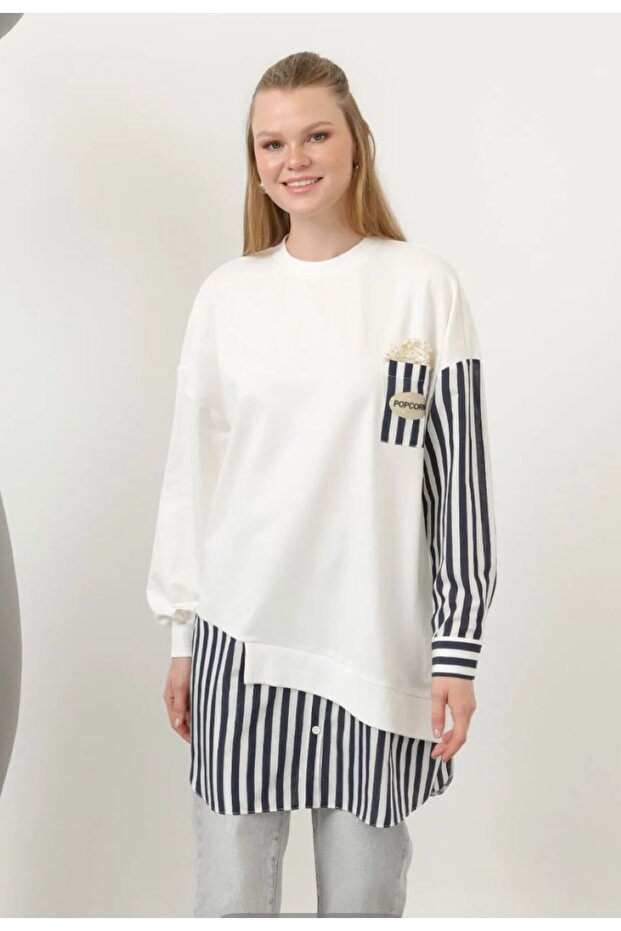 Popcorn İnci Taşlı Sweatshirt - 1