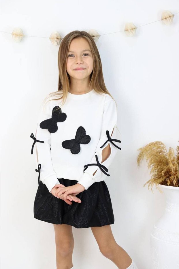 Girls' Butterfly Skirt Suit Two-Thread Combed Cotton Skirt Stylish Suit