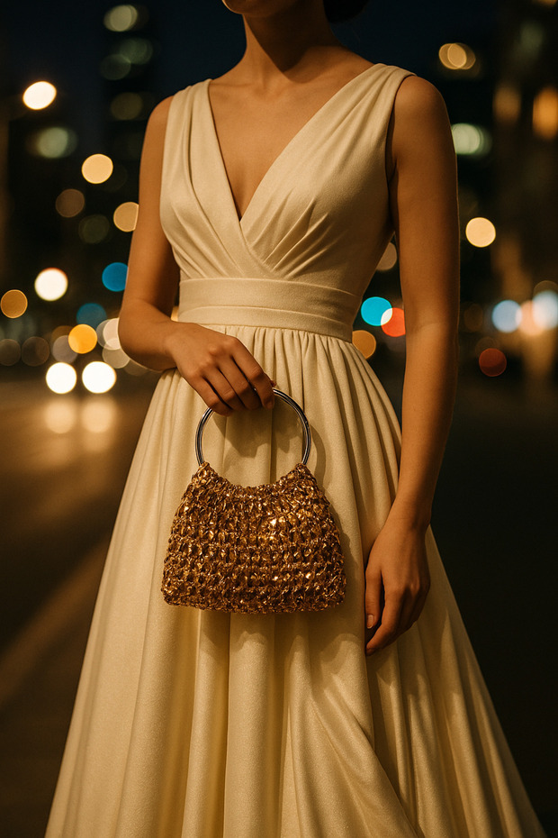 Evening Dress, Metallic Raffia Stylish Bag, for Night, Day, Wedding, Engagement, Invitations or Casual