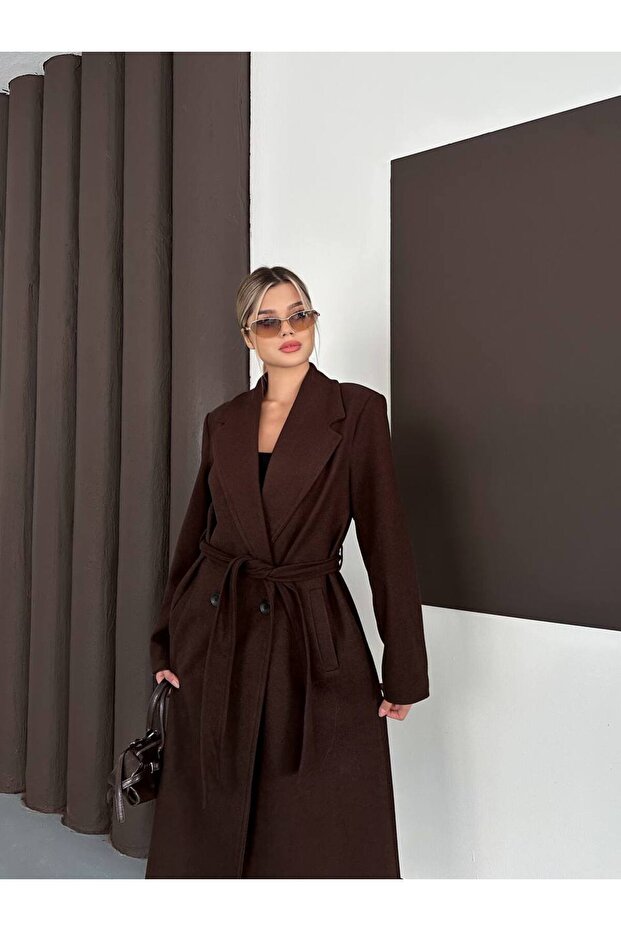 Burgundy Belted Lined Premium Relaxed Fit Women's Cashmere Coat