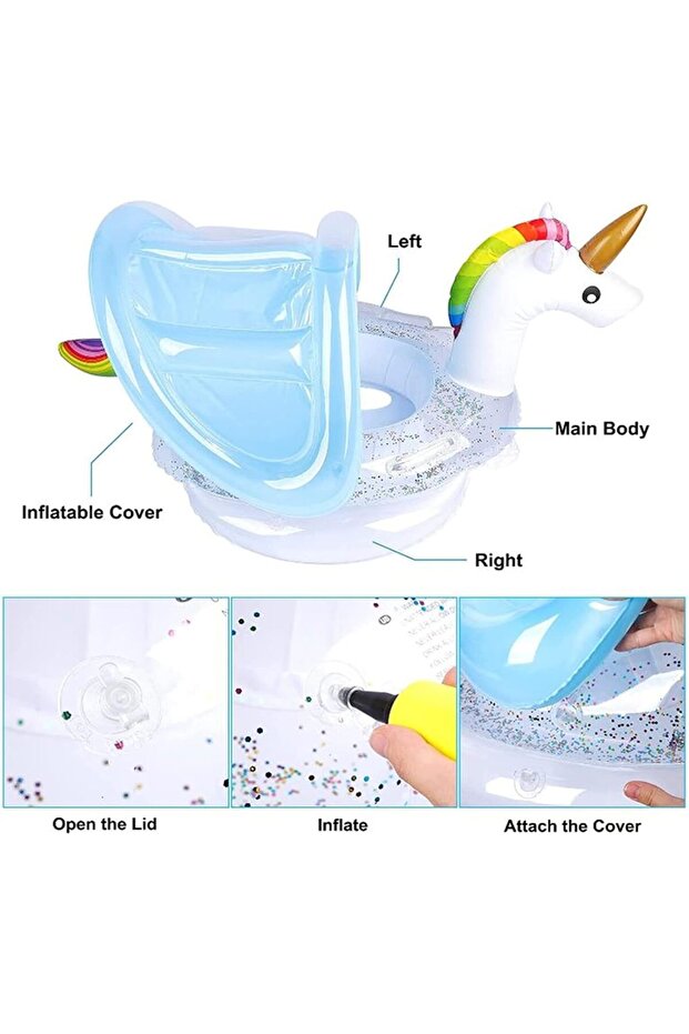 عوامة حمام سباحة على شكل وحيد القرن مع مظلة - 4