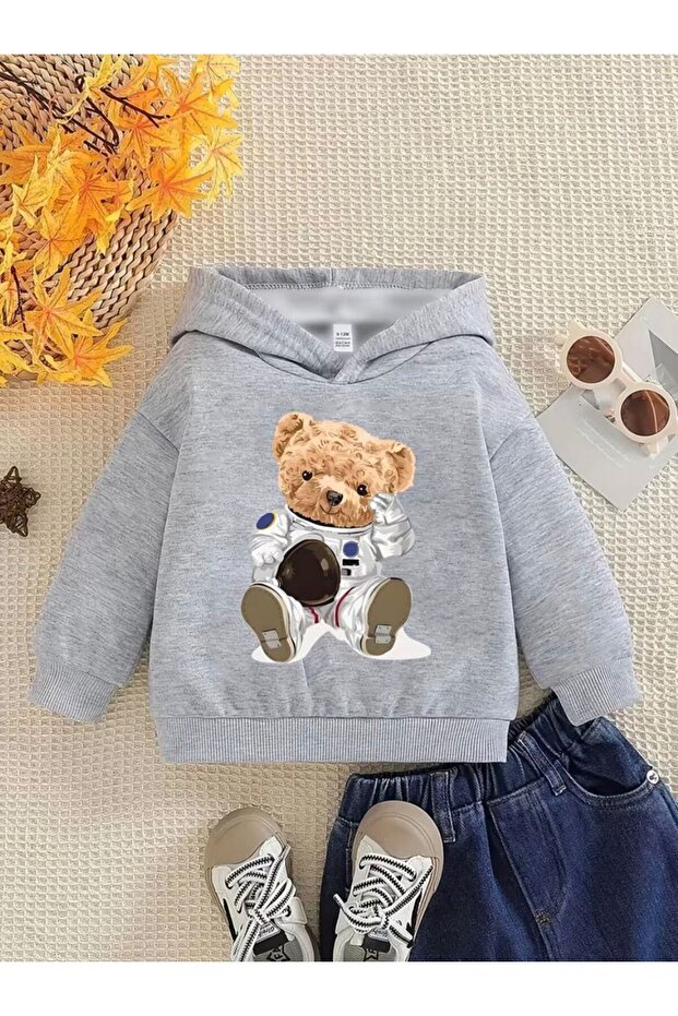 Girl-Boy Astronaut Teddy Printed Sweatshirt