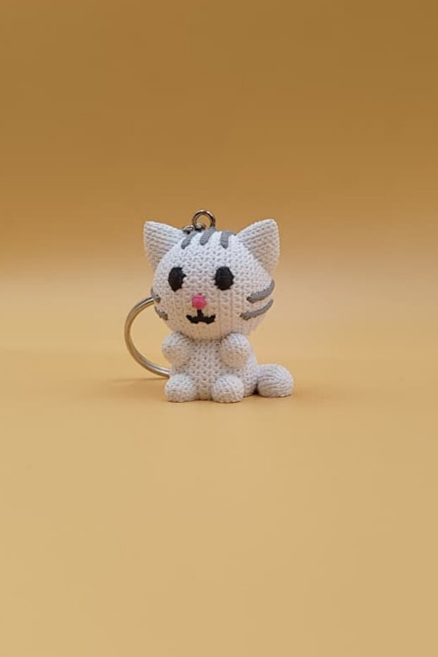 Knitted Patterned Cat Keychain - 3