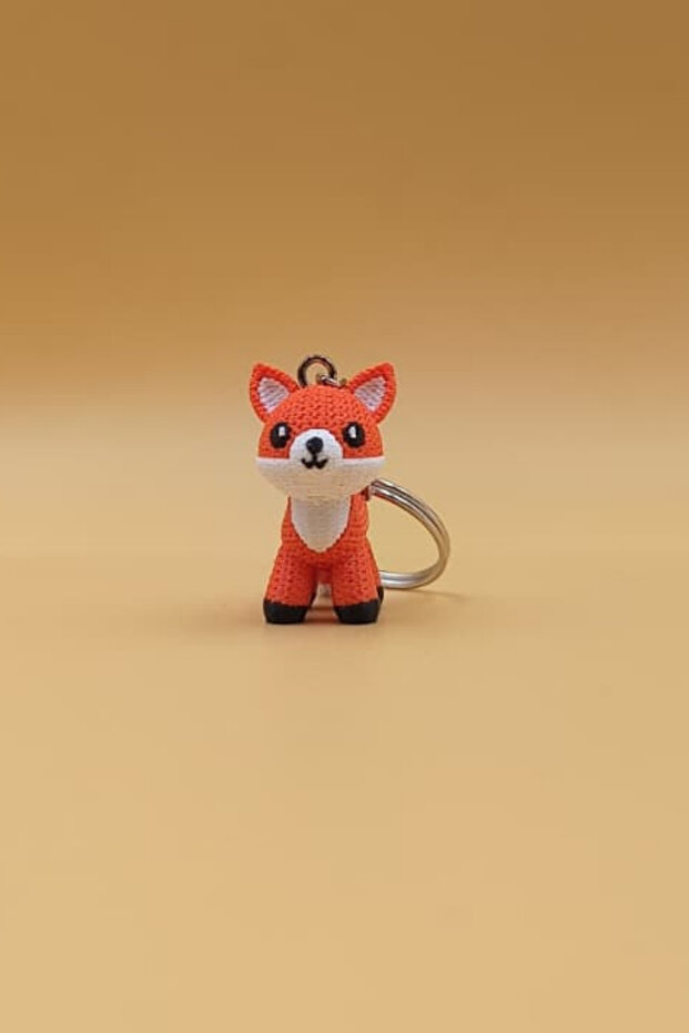 Knitted Patterned Fox Keychain (Plastic) - 2