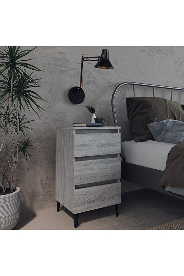 Bed Cabinet with Metal Legs Grey Sonoma 40x35x69 cm