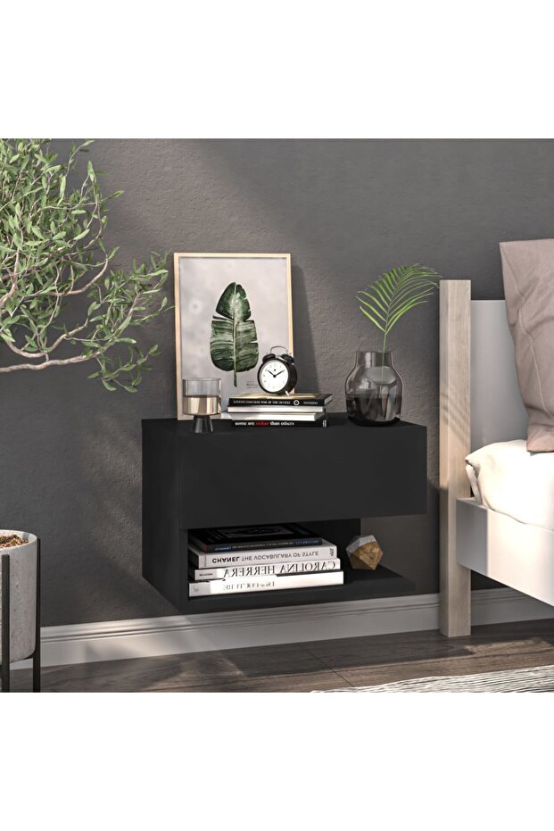 Wall-mounted Bedside Cabinet Black