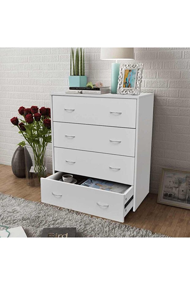 Sideboard with 4 Drawers 60x30.5x71 cm White