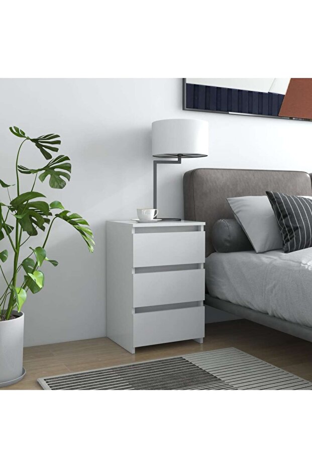 Bed Cabinet White 40x35x62.5 cm Engineered Wood